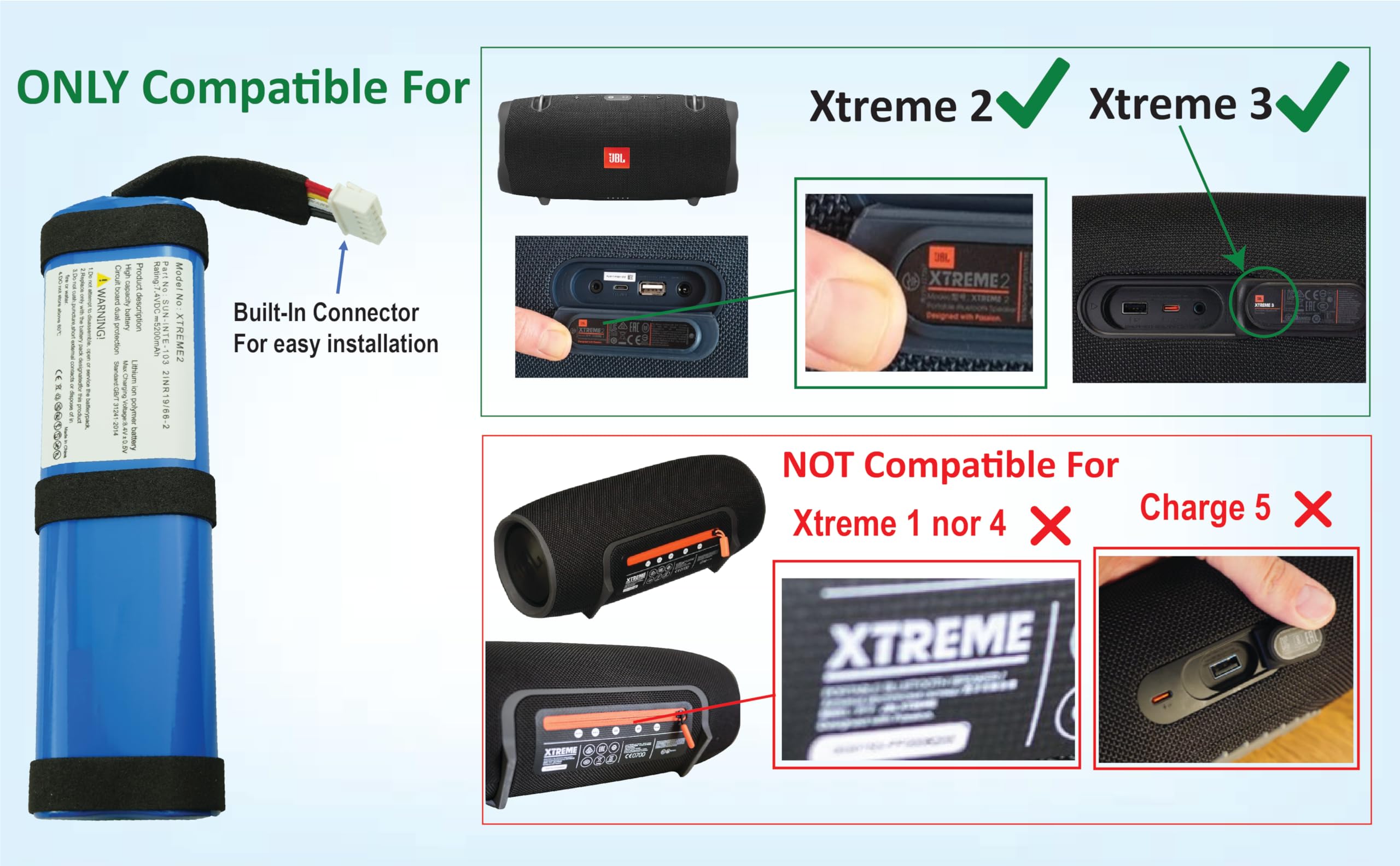 Replacement Battery for JBL Xtreme 2 Xtreme 3 (NOT Xtreme 1